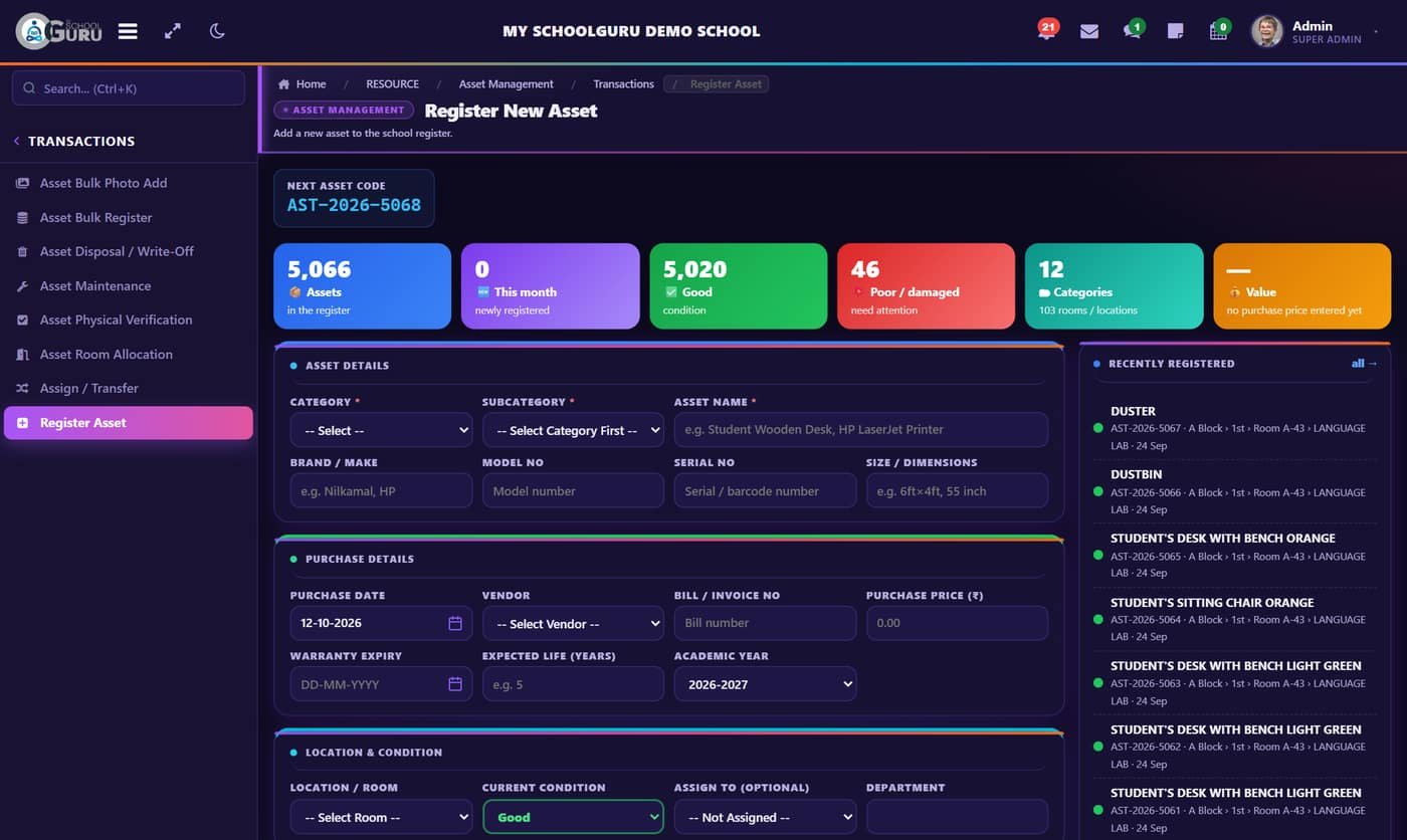 Assets screen