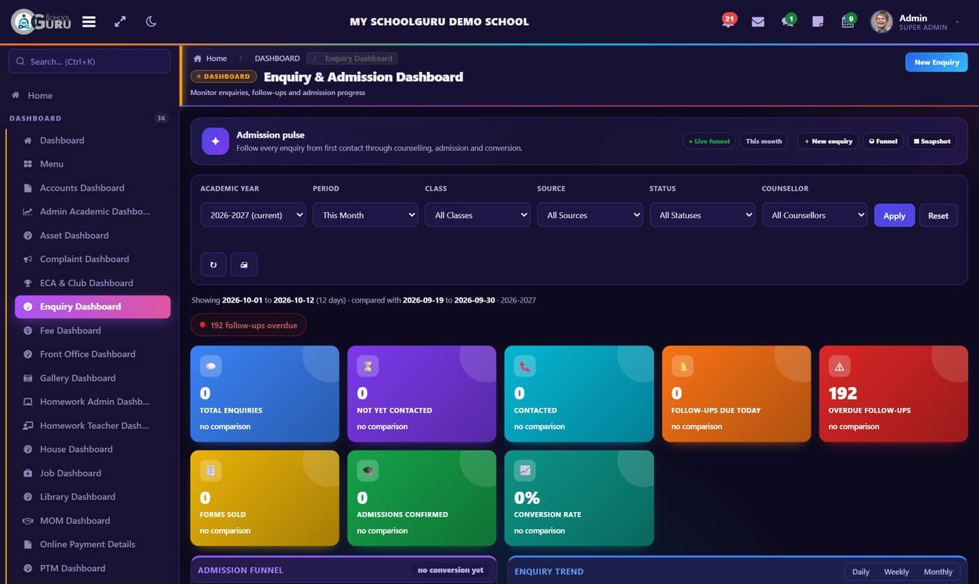 Enquiry dashboard