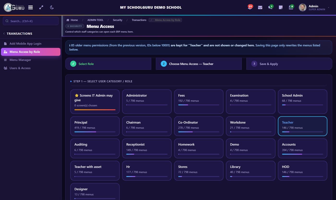 Menu access by role
