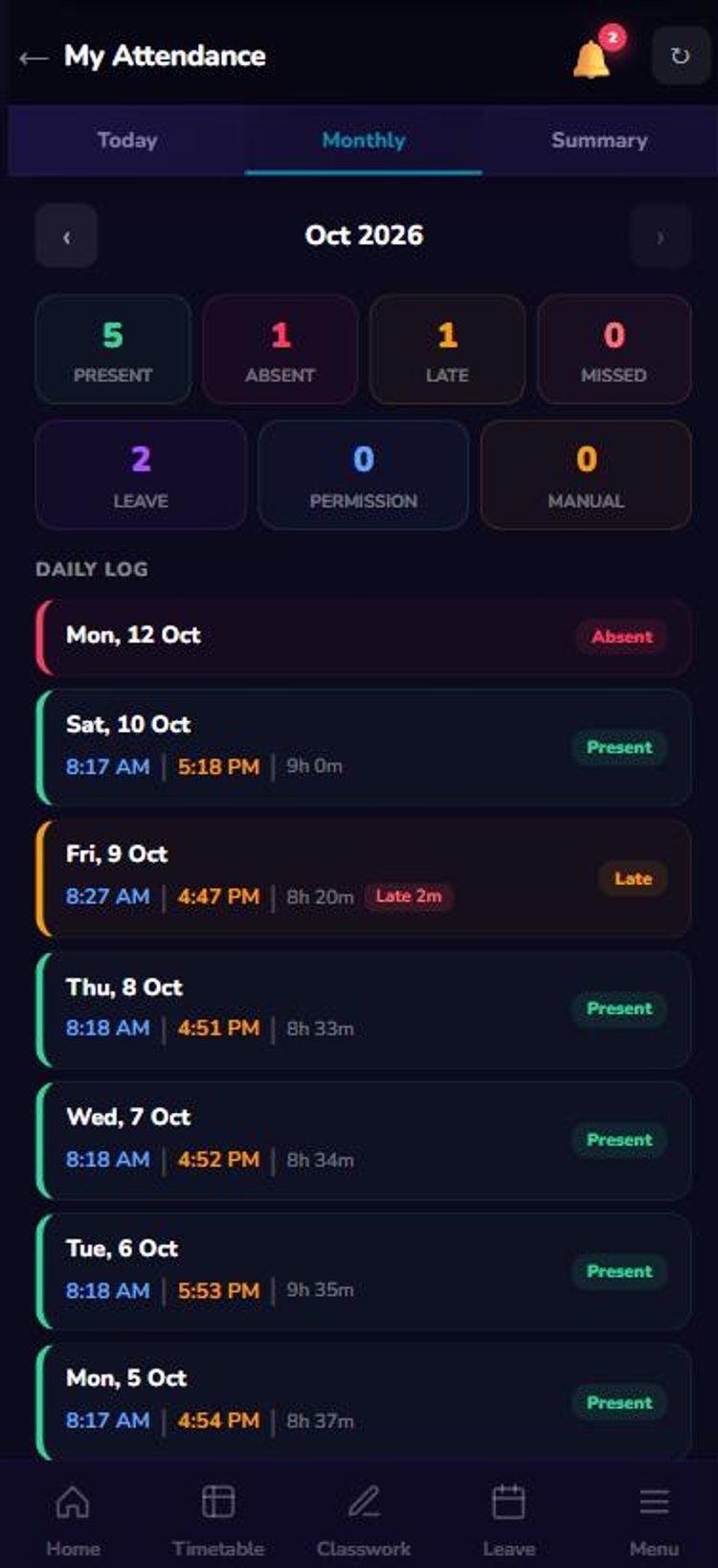 My attendance